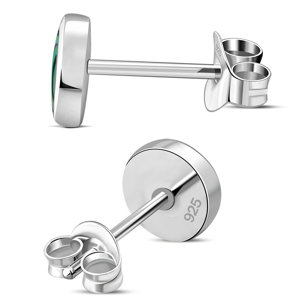 8.00mm | Abalone Simple Round Silver Stud Earrings