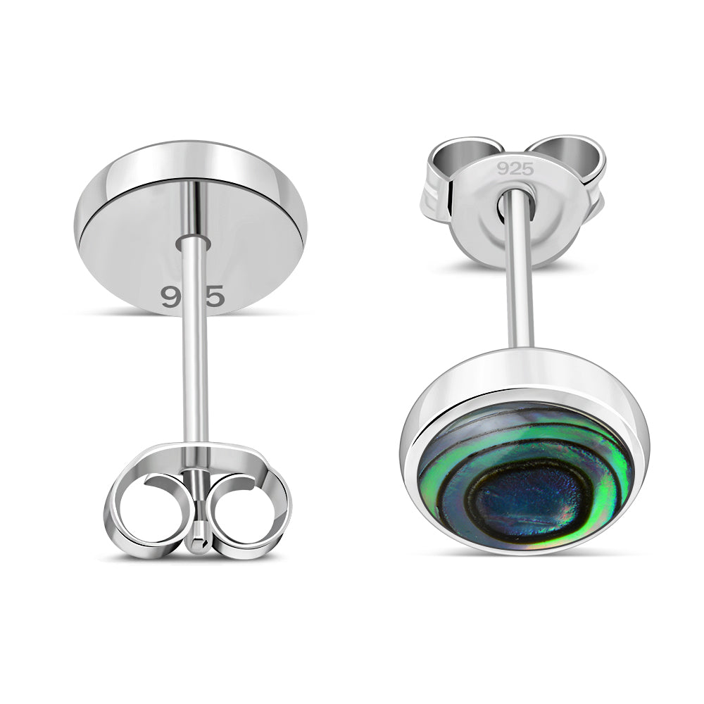 8.00mm | Abalone Simple Round Silver Stud Earrings