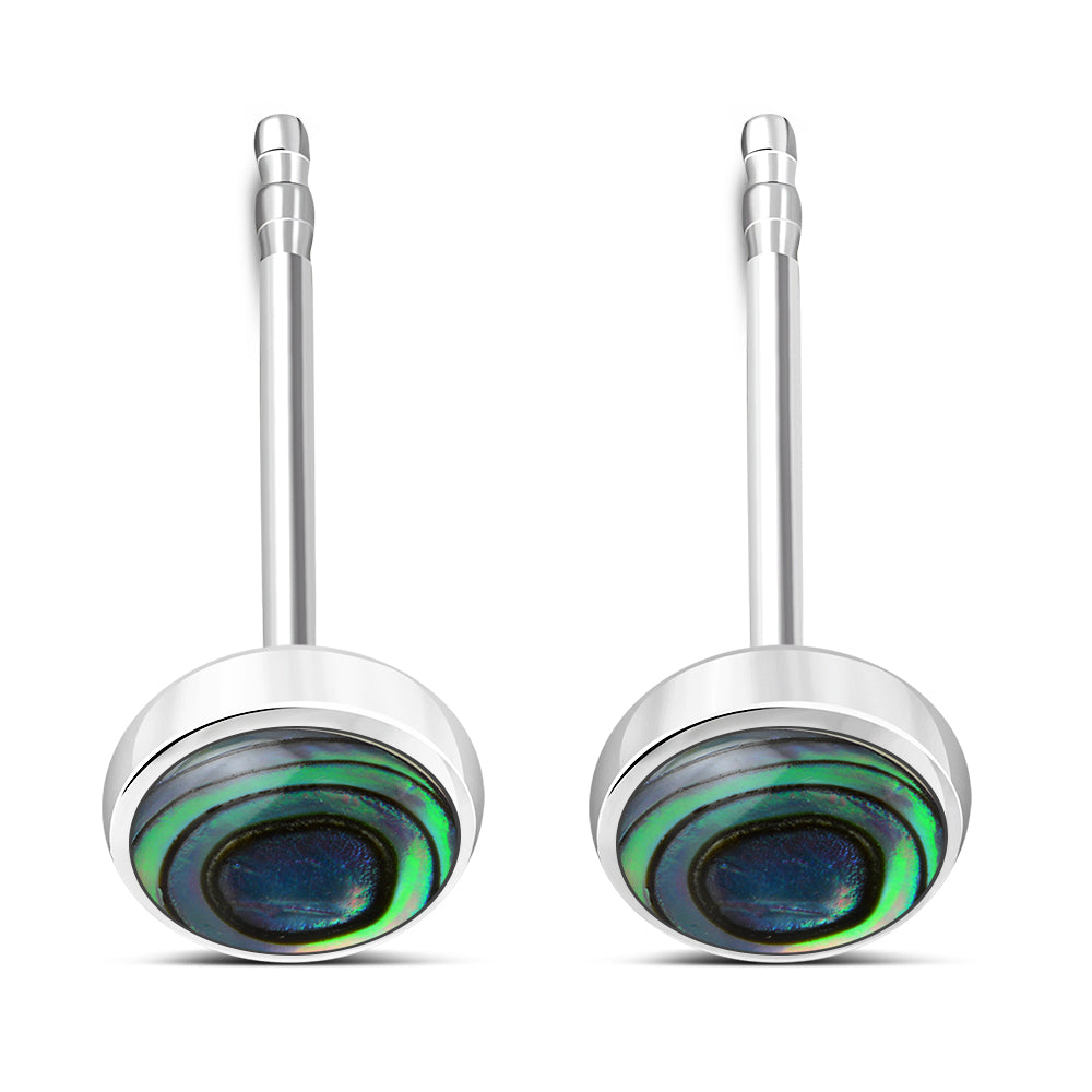 8.00mm | Abalone Simple Round Silver Stud Earrings
