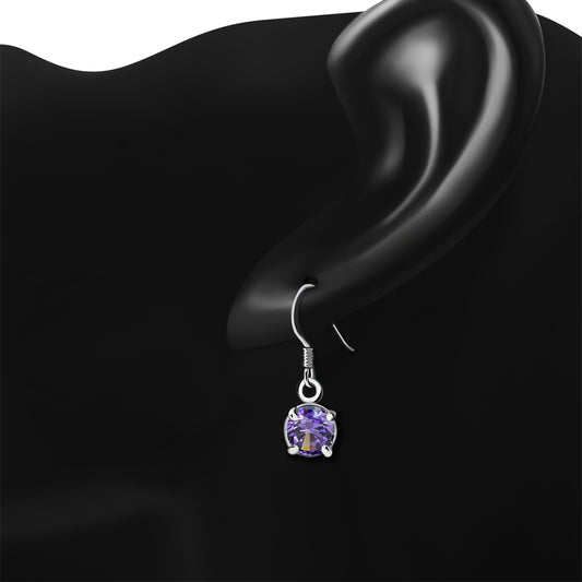 Amethyst CZ Round Sterling Silver Dangling Earrings