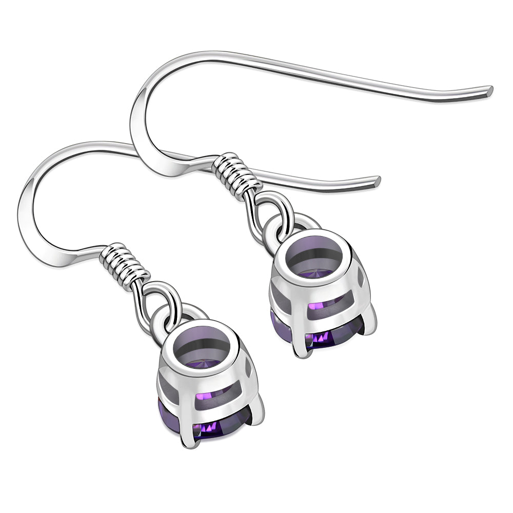Amethyst CZ Round Sterling Silver Dangling Earrings