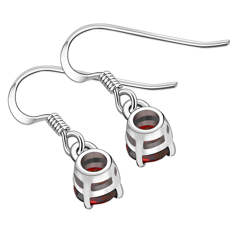 Garnet CZ Round Sterling Silver Dangling Earrings