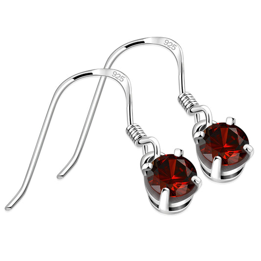 Garnet CZ Round Sterling Silver Dangling Earrings