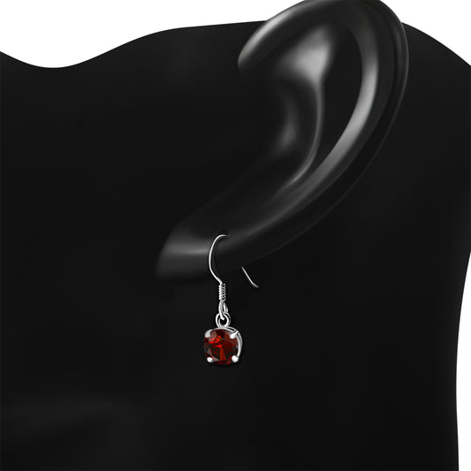 Garnet CZ Round Sterling Silver Dangling Earrings