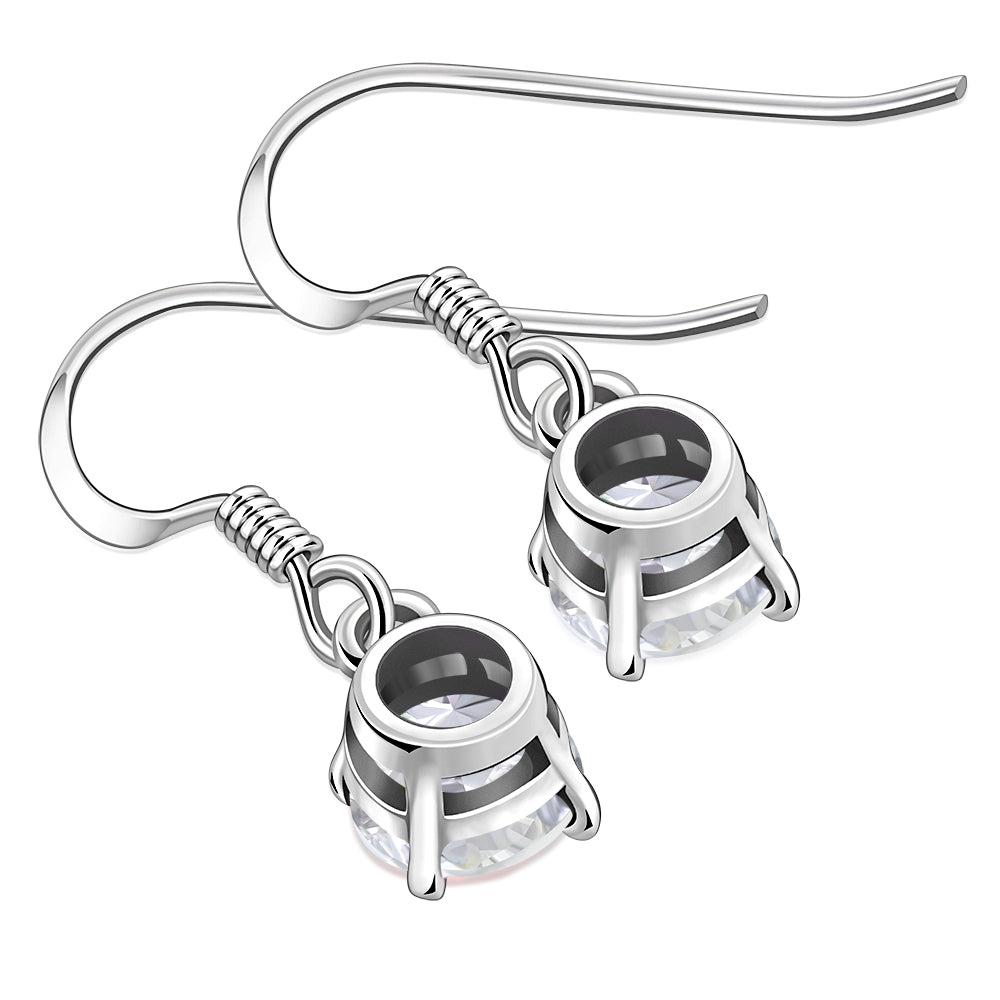 Clear CZ Round Sterling Silver Dangling Earrings