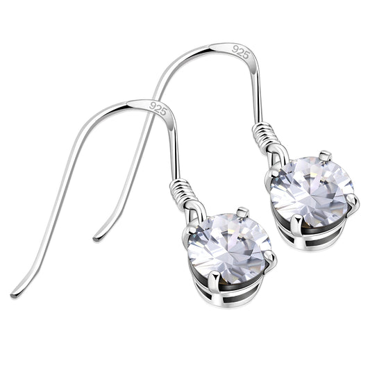 Clear CZ Round Sterling Silver Dangling Earrings