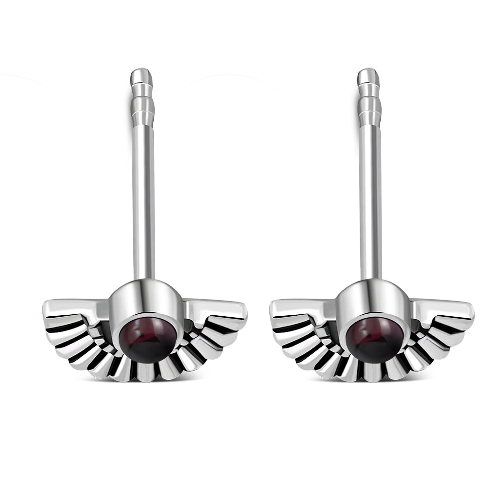 Garnet Stone Ethnic Style Sterling Silver Stud Earrings