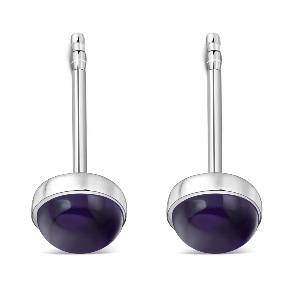 4.80mm | Amethyst Round Sterling Silver Stud Earrings
