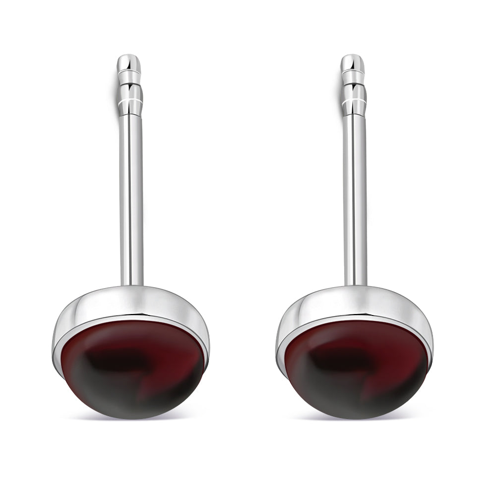 4.80mm | Garnet Round Sterling Silver Stud Earrings