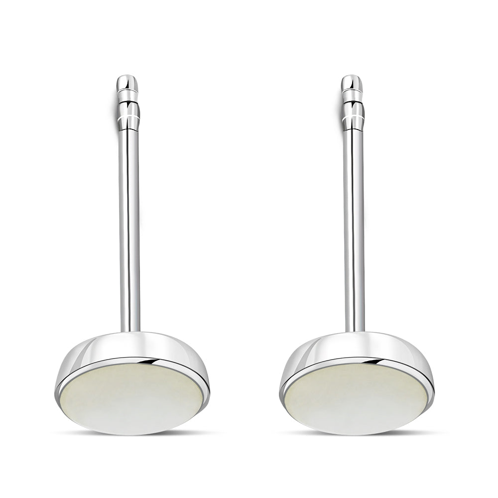 4.80mm | Mother Of Pearl Shell Round Sterling Silver Stud Earrings