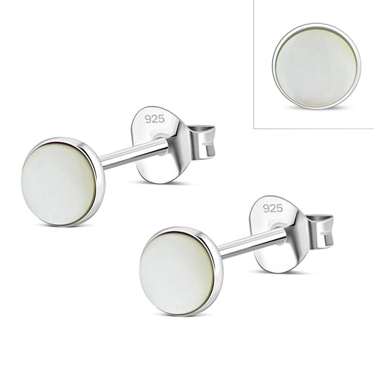 4.80mm | Mother Of Pearl Shell Round Sterling Silver Stud Earrings