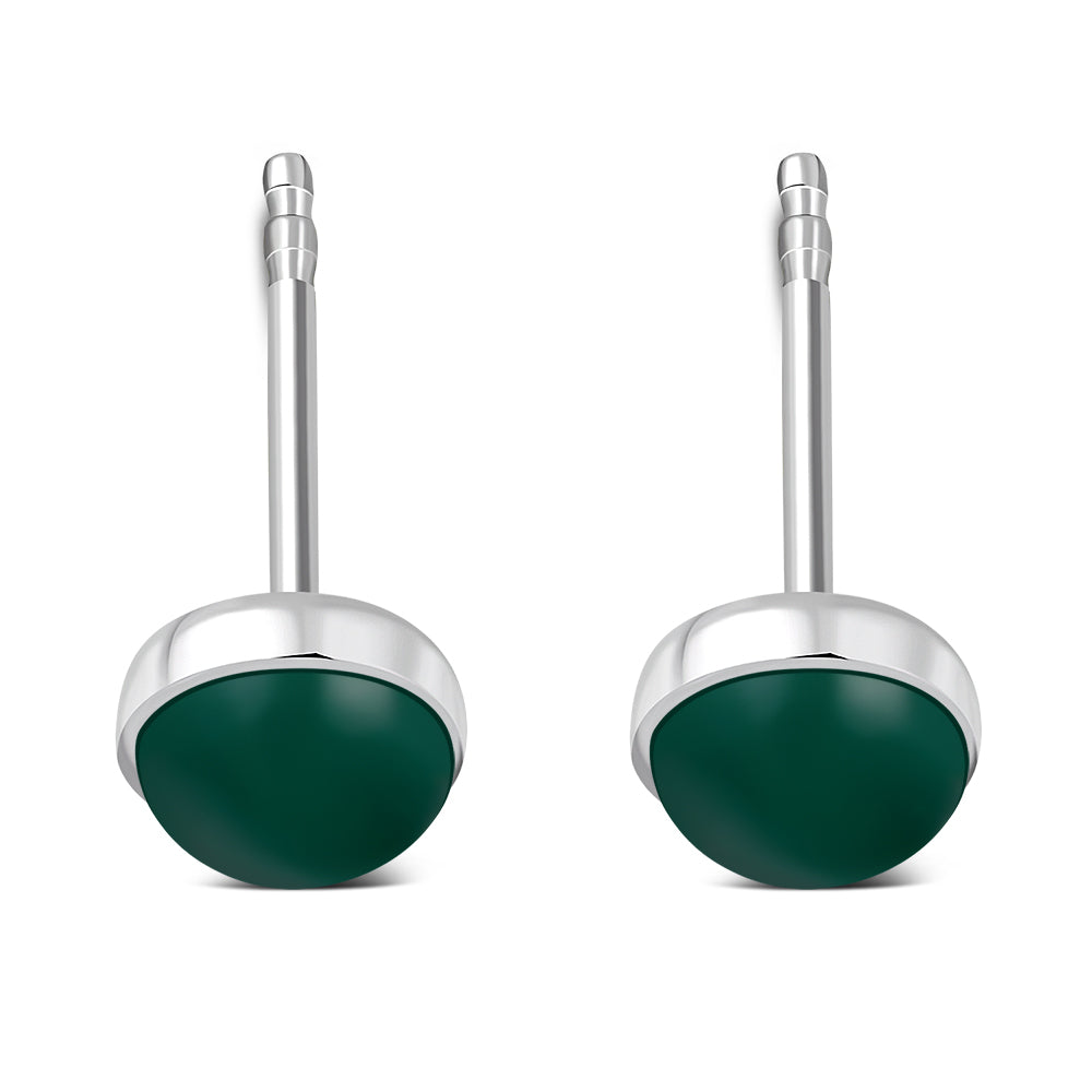 4.80mm | Green Agate Round Sterling Silver Stud Earrings