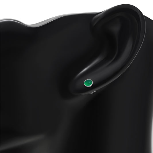 4.80mm | Green Agate Round Sterling Silver Stud Earrings