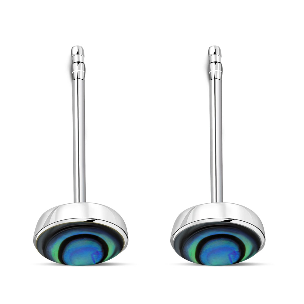 4.80mm | Abalone Shell Round Sterling Silver Stud Earrings