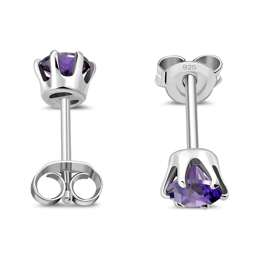 5mm Round Prong-Set Amethyst CZ Sterling Silver Stud Earrings