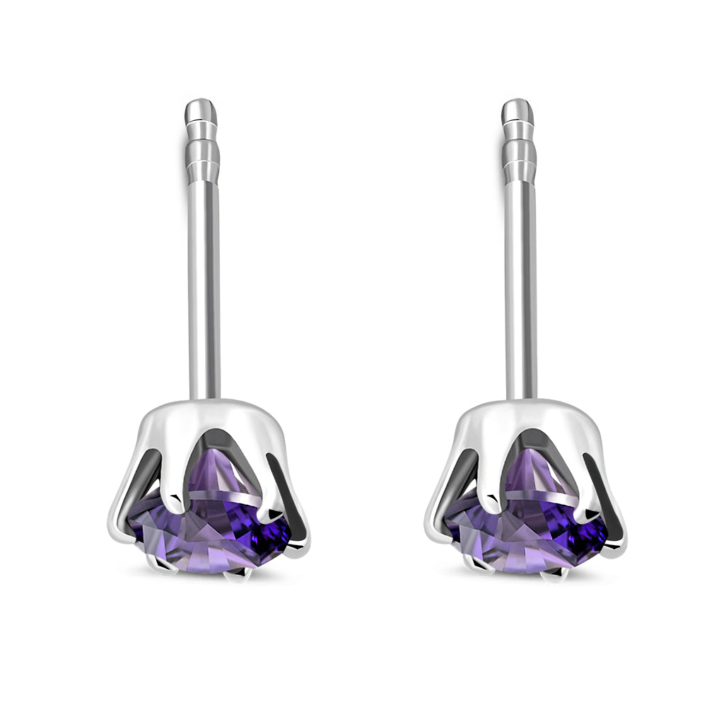 5mm Round Prong-Set Amethyst CZ Sterling Silver Stud Earrings