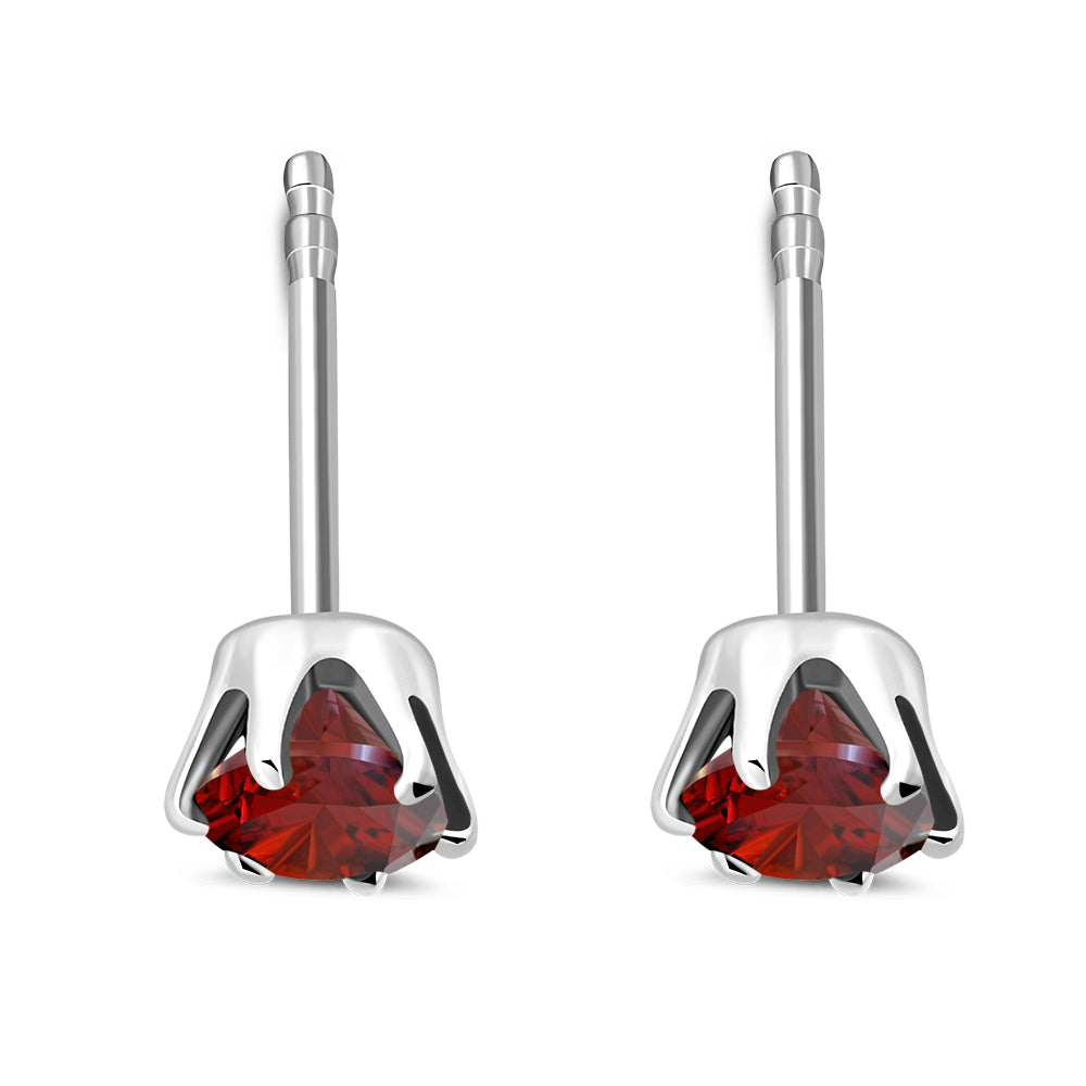 5mm Round Prong-Set Garnet CZ Sterling Silver Stud Earrings