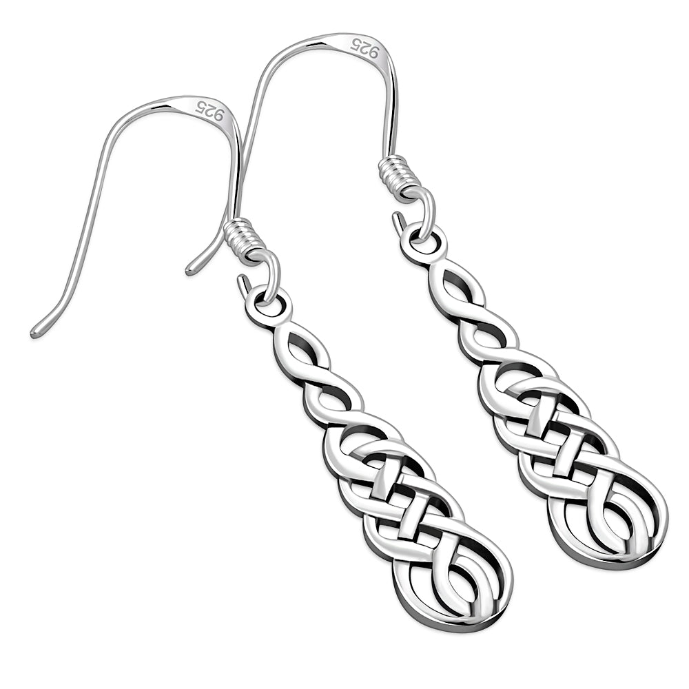 Long Celtic Knot Plain Silver Earrings
