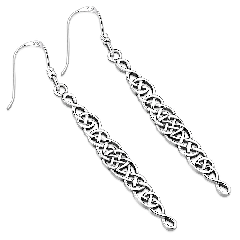 Long Celtic Knot Plain Silver Earrings