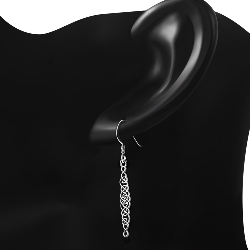 Long Celtic Knot Plain Silver Earrings