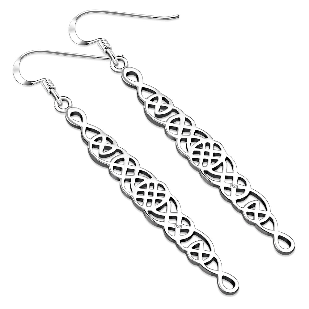 Long Celtic Knot Plain Silver Earrings