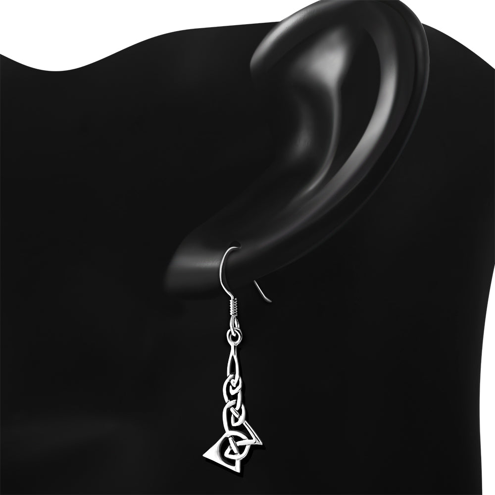 Celtic Knot Plain Long Silver Earrings