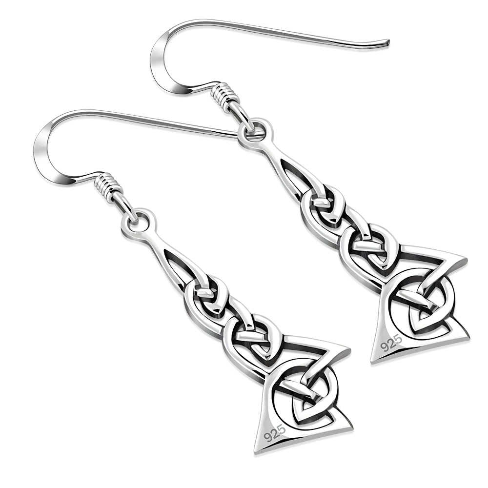 Celtic Knot Plain Long Silver Earrings