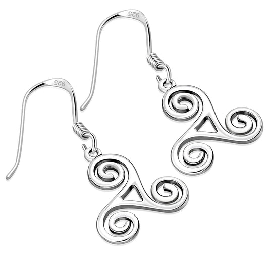 Celtic Triskele Triple Spiral Plain Silver Earrings