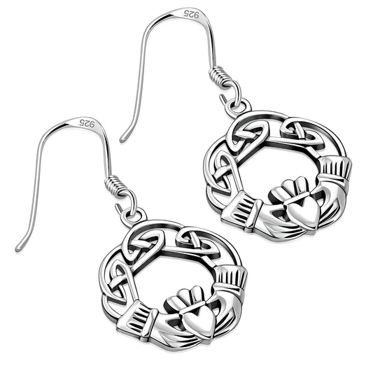 Celtic Knot Silver Claddagh Earrings