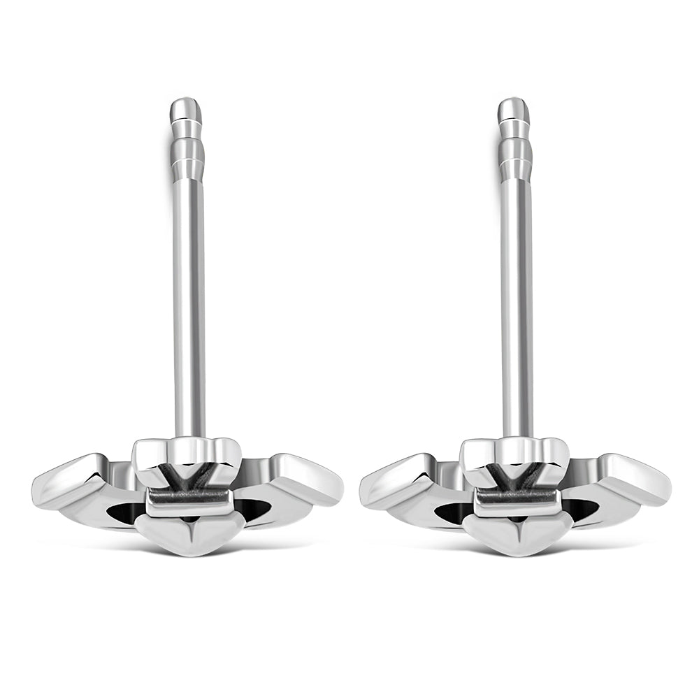 Claddagh Stud Plain Solid Silver Earrings