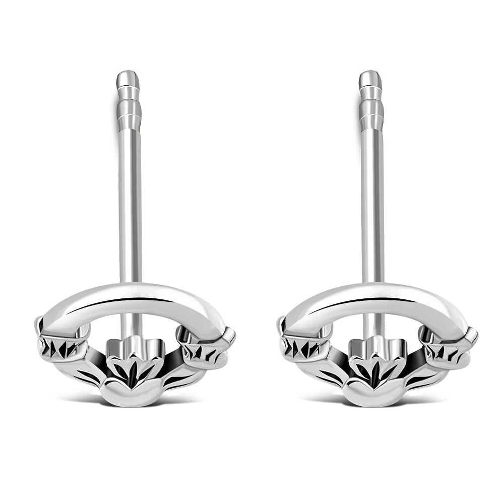 Classic Claddagh Stud Silver Earrings