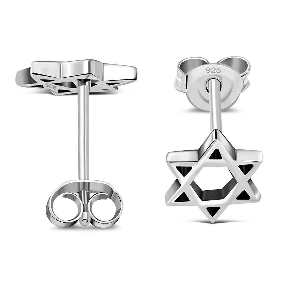 Star Of David Jewish Judaica 925 Sterling Silver Stud Earrings