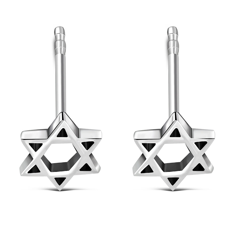 Star Of David Jewish Judaica 925 Sterling Silver Stud Earrings