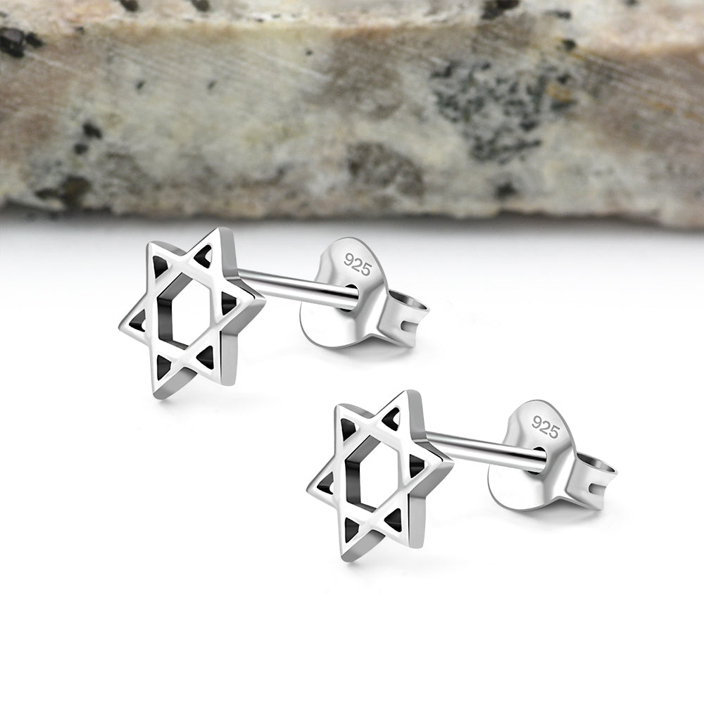 Star Of David Jewish Judaica 925 Sterling Silver Stud Earrings