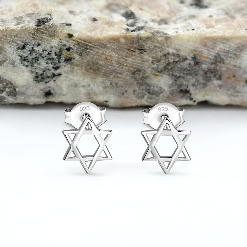 Star Of David Jewish Judaica 925 Sterling Silver Stud Earrings
