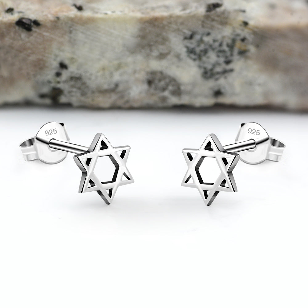 Star Of David Jewish Judaica 925 Sterling Silver Stud Earrings