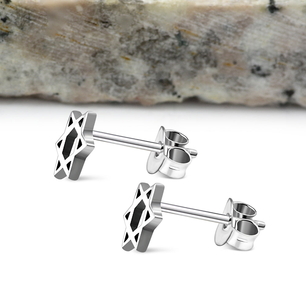 Star Of David Jewish Judaica 925 Sterling Silver Stud Earrings