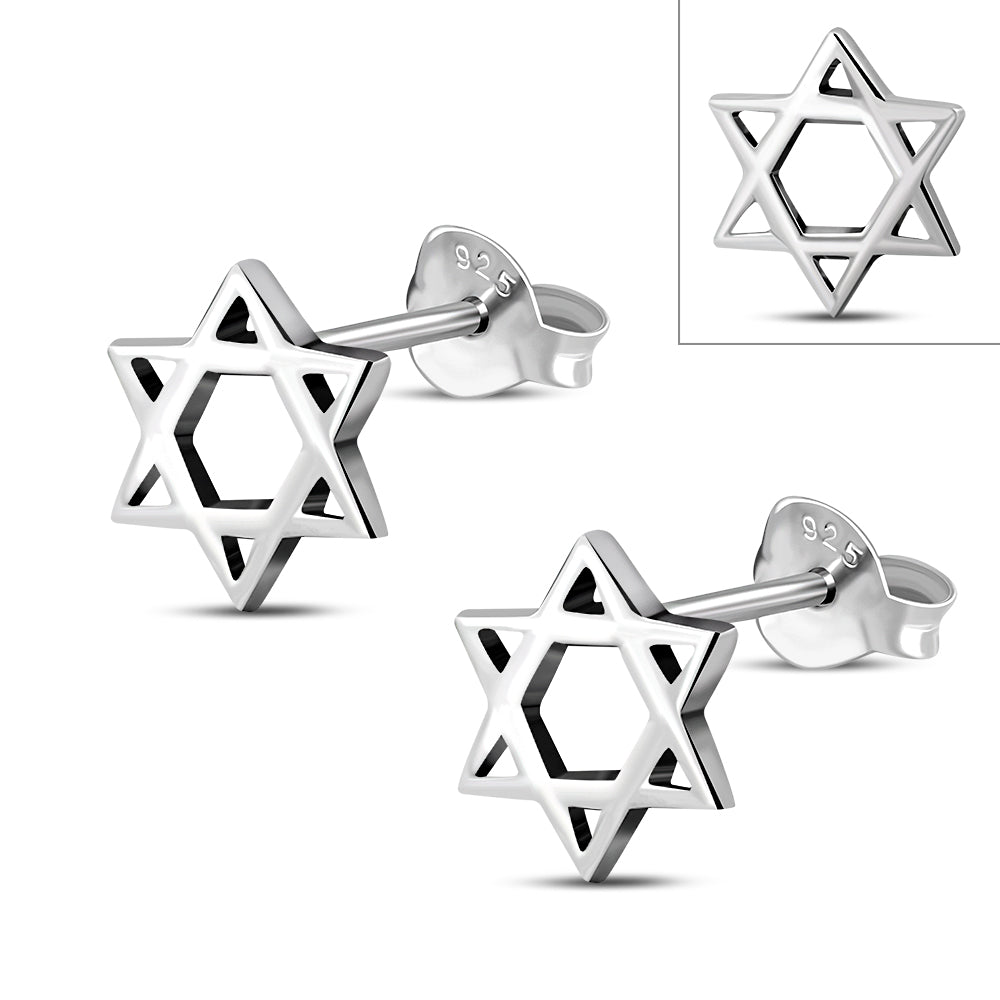 Star Of David Jewish Judaica 925 Sterling Silver Stud Earrings