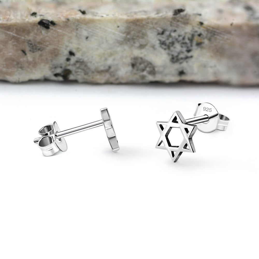Star Of David Jewish Judaica 925 Sterling Silver Stud Earrings