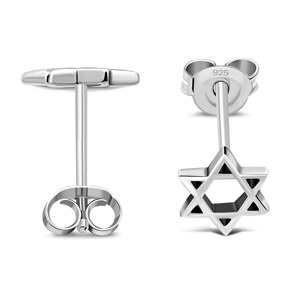 Star Of David Jewish Judaica 925 Sterling Silver Stud Earrings