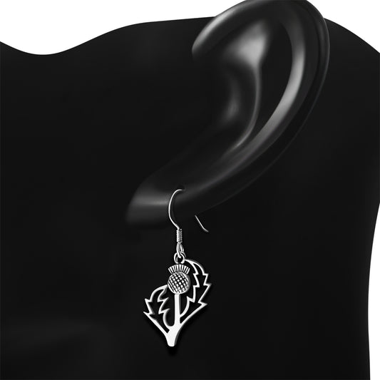 Large Plain Sterling Silver Thistle Earrings