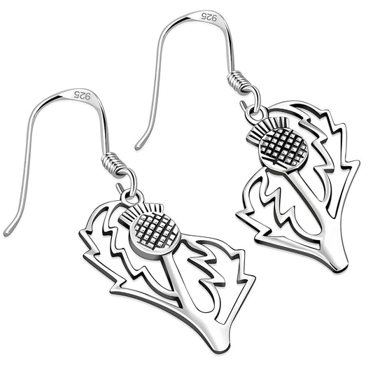 Large Plain Sterling Silver Thistle Earrings