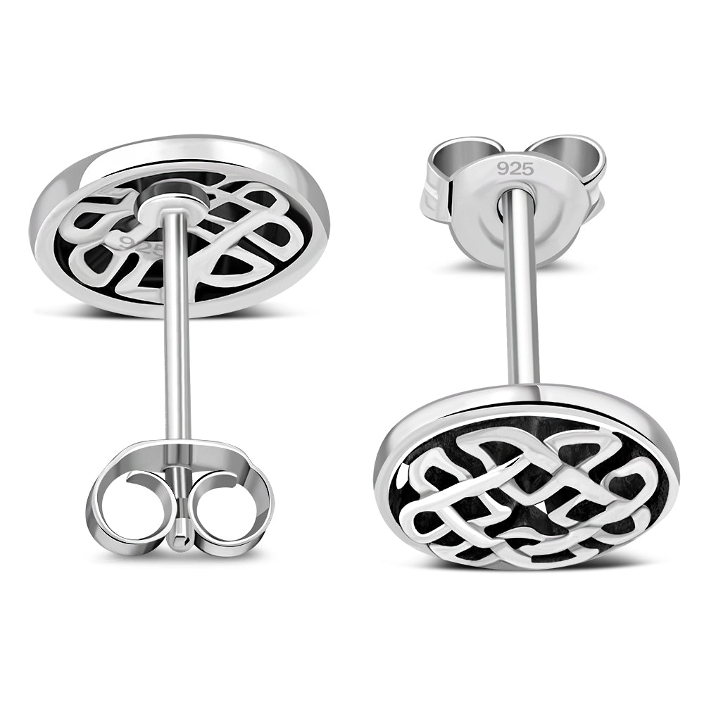 Round Celtic Knot Stud Silver Earrings