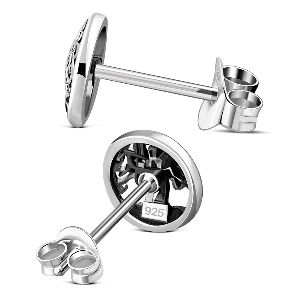 Round Celtic Knot Tree of Life Silver Stud Earrings