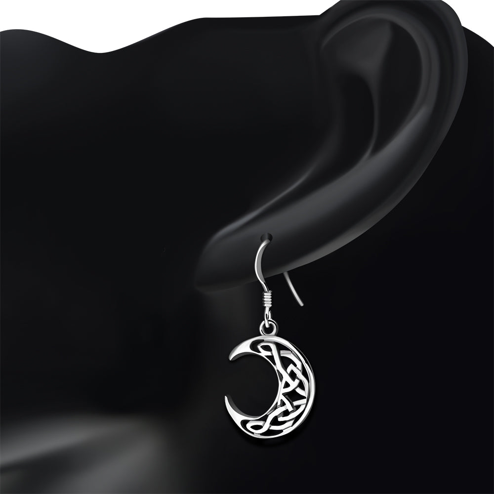 Left and Right Crescent Celtic Knot Silver Earrings