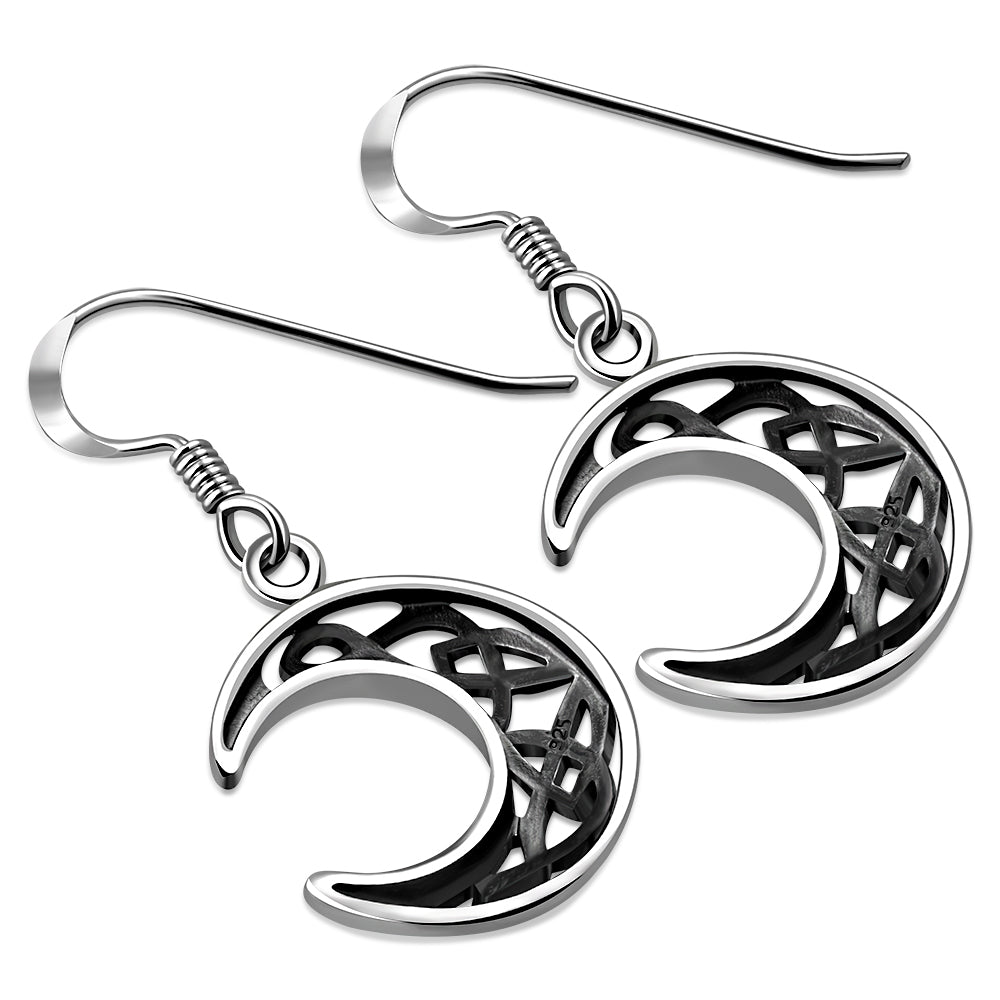 Left and Right Crescent Celtic Knot Silver Earrings