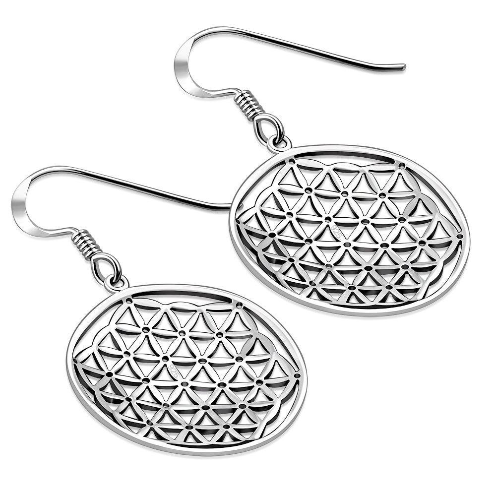 Large Flower of Life Silver Earrings