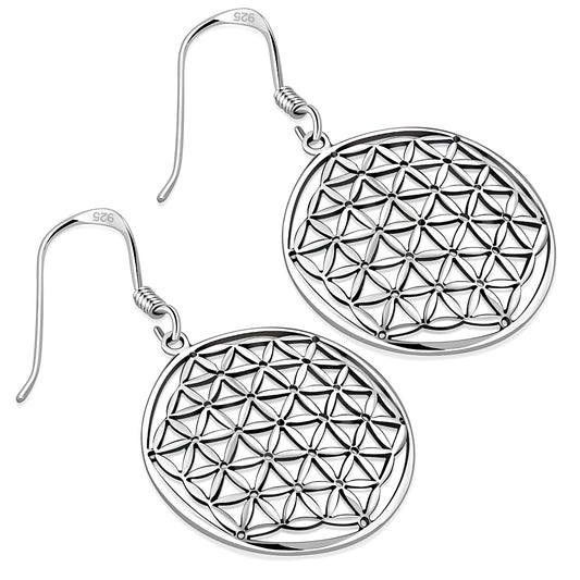 Large Flower of Life Silver Earrings