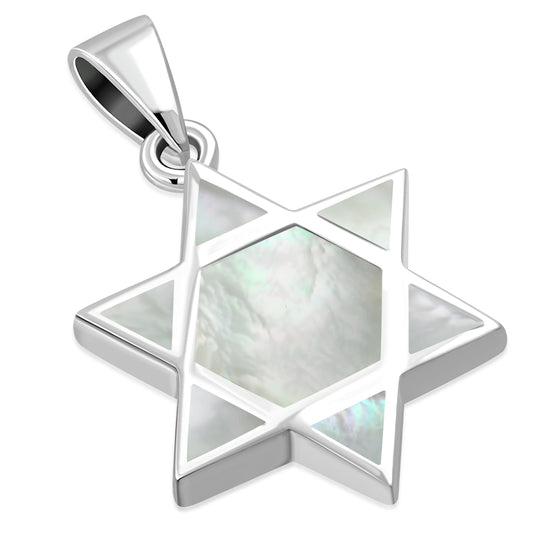 Mother of Pearl Star of David Silver Pendant