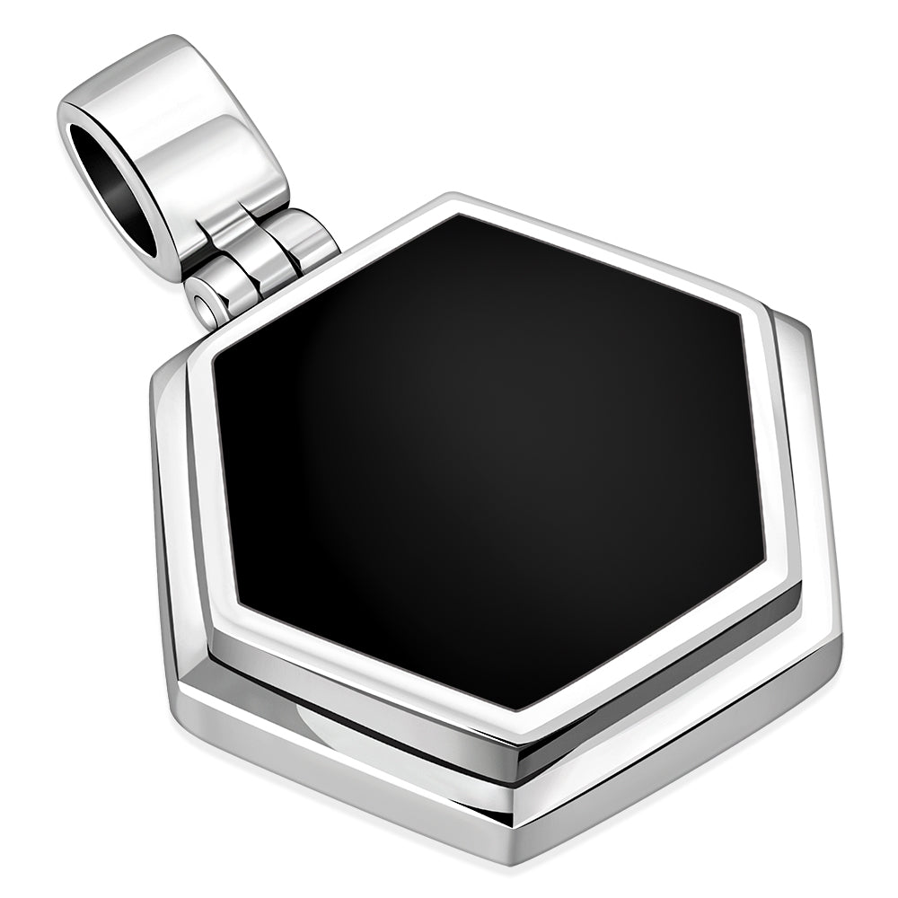 Black Onyx Hexagon Silver Pendant